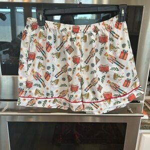 Mud Pie Festive Print Women's Pajama Shorts, L, have some piling & wear